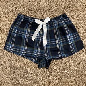 Navy Plaid Lounge Shorts with White Bow
